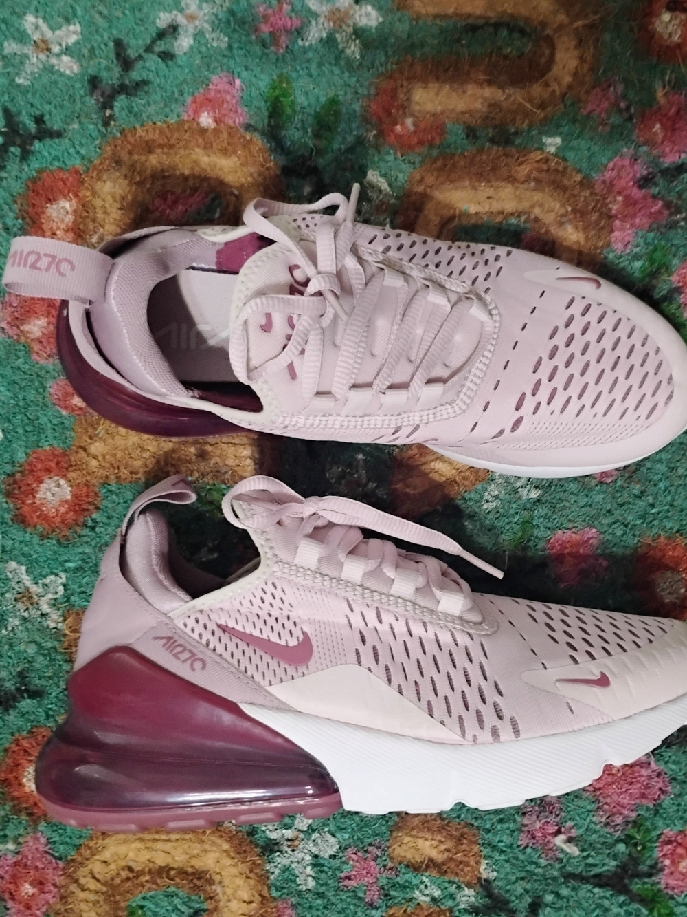 Nike Women's Light Pink and Burgundy Air Max 270 Sneakers